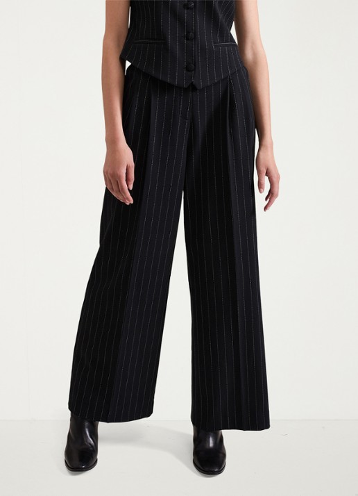 Phase Eight Pia high waist wide fit pantalon met krijtstreep en lurex