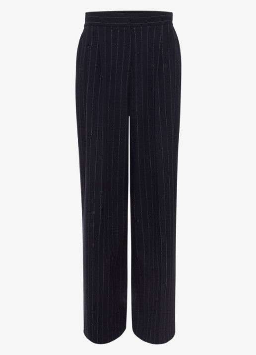 Phase Eight Pia high waist wide fit pantalon met krijtstreep en lurex - voorkant donkerblauw