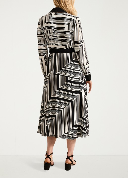 Phase Eight Pia midi blousejurk grafische print - achterkant zwart