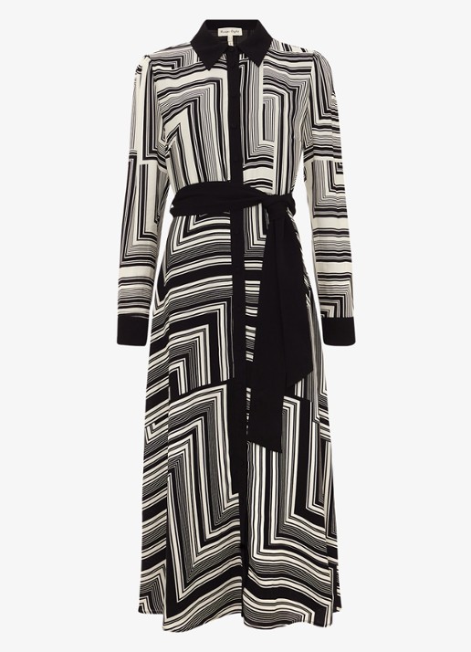 Phase Eight Pia midi blousejurk grafische print - voorkant 6 zwart