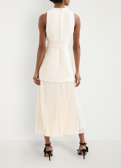 Phase Eight Pia midi jurk met strikceintuur en plooien - achterkant ivory