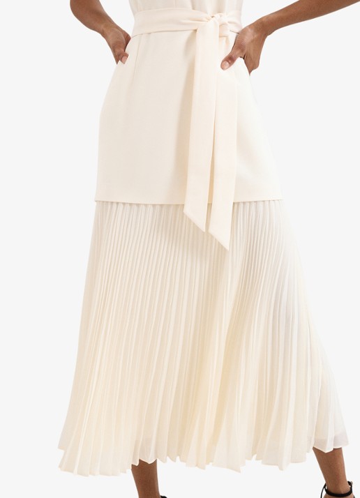 Phase Eight Pia midi jurk met strikceintuur en plooien - detail 6 ivory