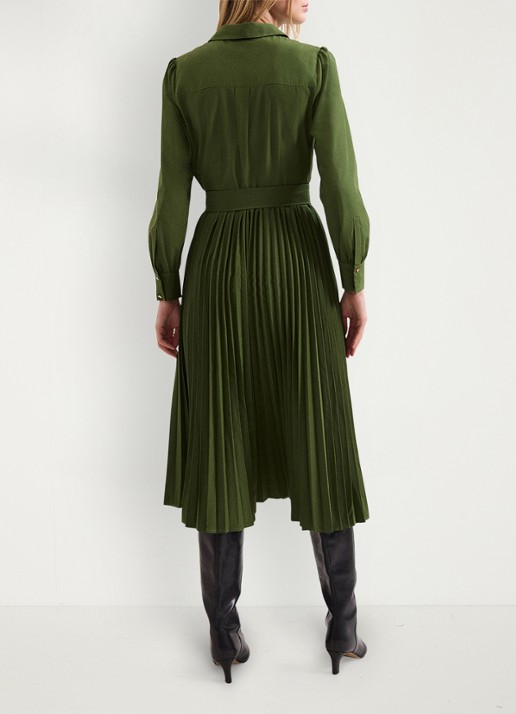 Phase Eight Pleated midi jurk met pofmouwen - achterkant 3 olijfgroen