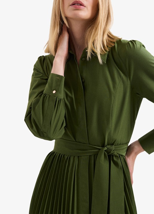Phase Eight Pleated midi jurk met pofmouwen - detail 5 olijfgroen