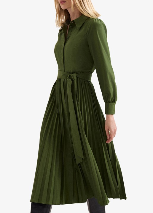Phase Eight Pleated midi jurk met pofmouwen - detail 6 olijfgroen