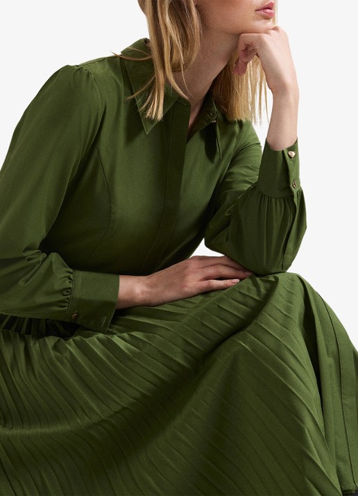 Phase Eight Pleated midi jurk met pofmouwen - detail 8 olijfgroen