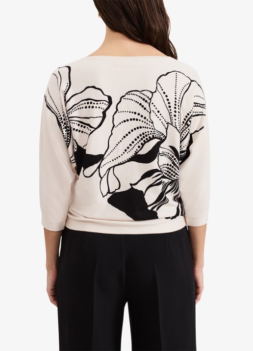 Phase Eight Poppie fijngebreide top met bladprint en studs - achterkant ivoor