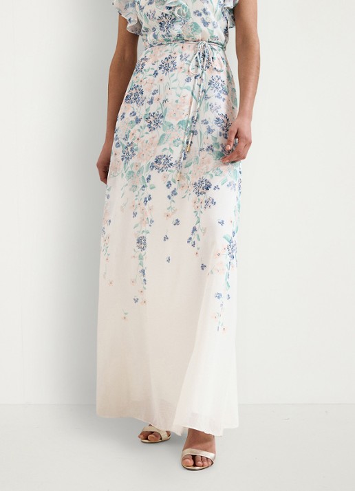 Phase Eight Rachel maxi jurk met bloemenprint en strikceintuur - detail 6 creme
