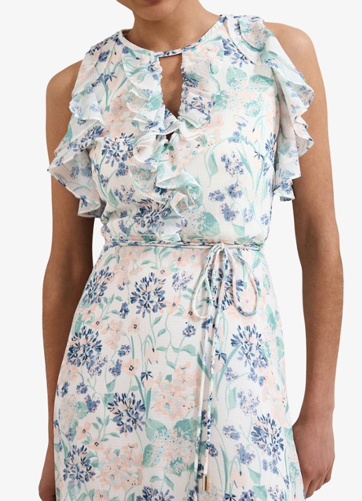 Phase Eight Rachel maxi jurk met bloemenprint en strikceintuur - detail 7 creme