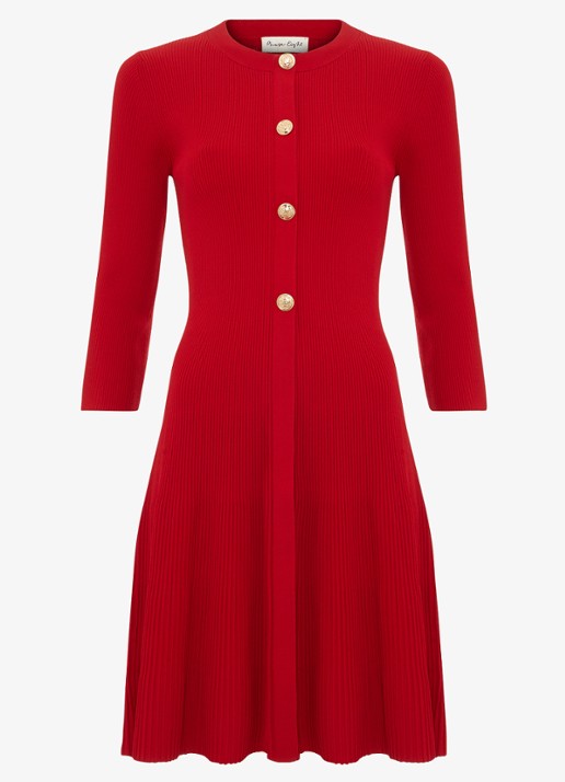 Phase Eight Rachel mini jurk met plooien - voorkant 2 koraalrood