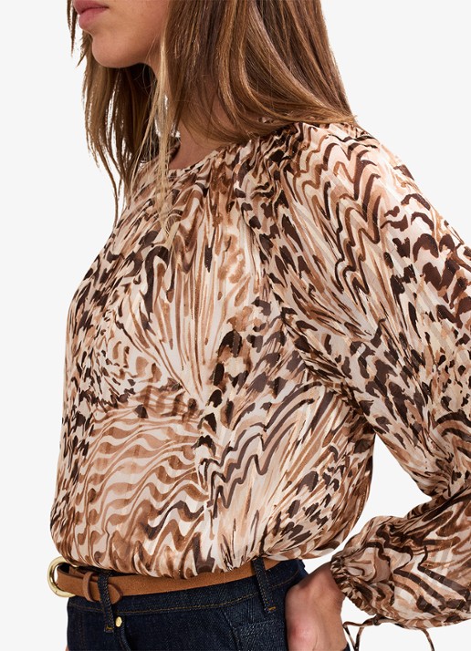 Phase Eight Rafaella blouse met grafische print - detail 5 lichtbruin