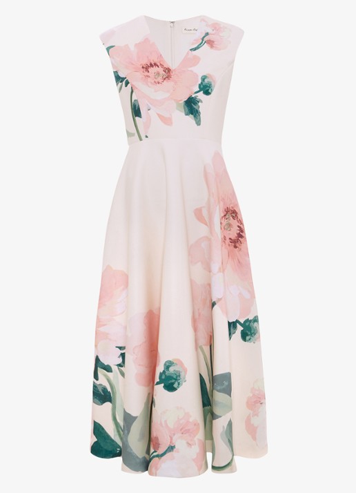 Phase Eight Rakhi Scuba Floral midi jurk met print - voorkant oudroze