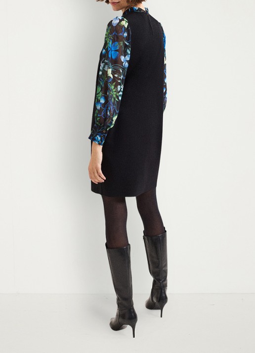 Phase Eight Ramona midi jurk met ballonmouw en bloemenprint - achterkant 3 zwart