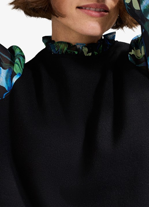 Phase Eight Ramona midi jurk met ballonmouw en bloemenprint - detail 5 zwart