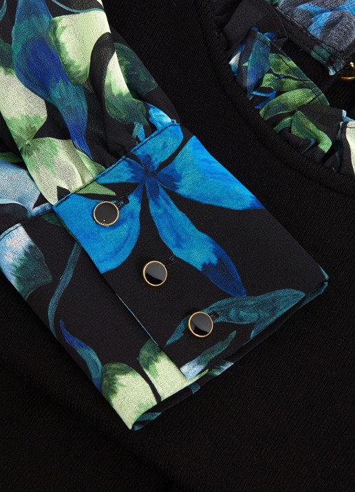 Phase Eight Ramona midi jurk met ballonmouw en bloemenprint - detail 6 zwart
