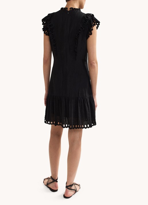 Phase Eight Reena mini jurk in linnenblend met ruches - achterkant zwart