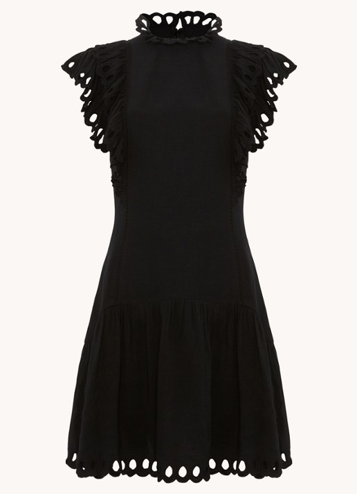 Phase Eight Reena mini jurk in linnenblend met ruches - voorkant 2 zwart