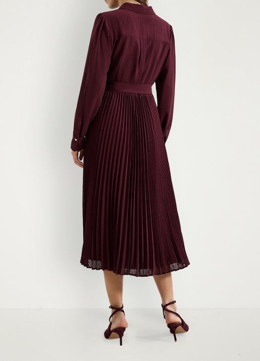 Phase Eight Ren midi blousejurk met print en strikceintuur - achterkant 8 bordeauxrood