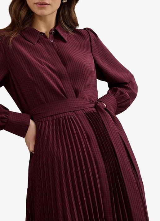 Phase Eight Ren midi blousejurk met print en strikceintuur - detail 4 bordeauxrood