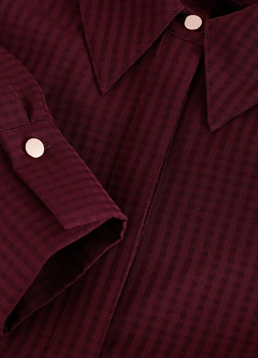 Phase Eight Ren midi blousejurk met print en strikceintuur - detail 7 bordeauxrood