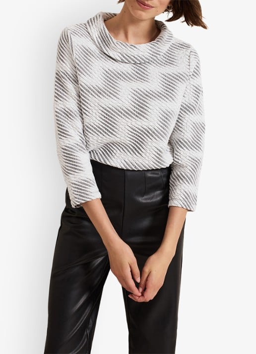 Phase Eight Rena top met pied-de-poule dessin en structuur  - voorkant 6 ivoor