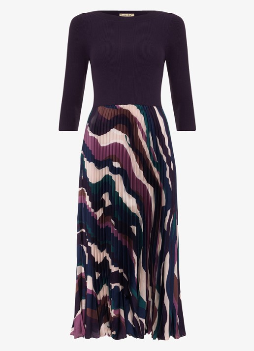Phase Eight Riley midi jurk met grafische print - voorkant 2 aubergine