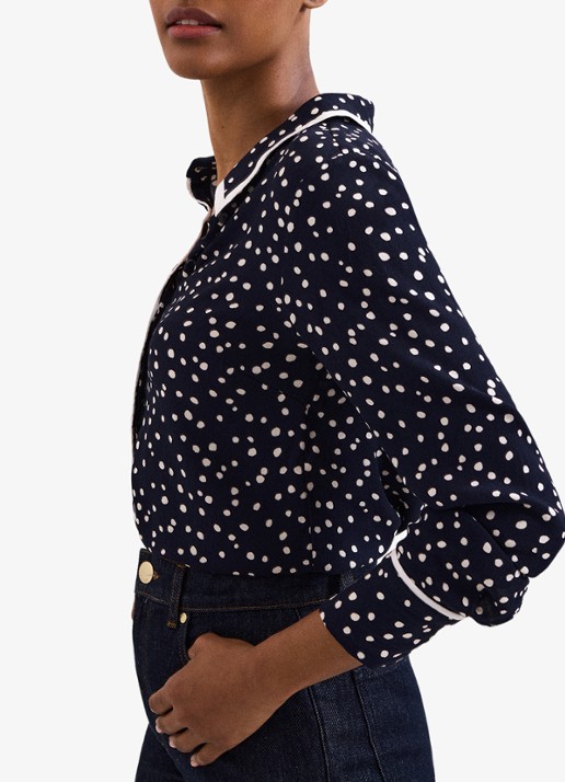 Phase Eight Rita blouse met stippenprint - detail 3 donkerblauw