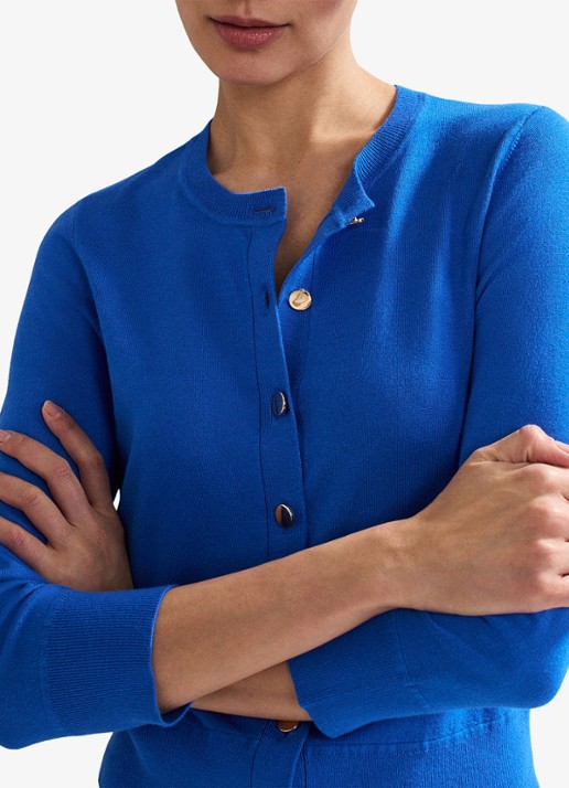 Phase Eight Robin fijngebreid vest met ronde hals - detail 4 blauw
