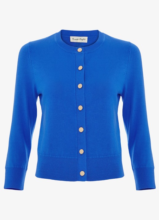 Phase Eight Robin fijngebreid vest met ronde hals - voorkant blauw