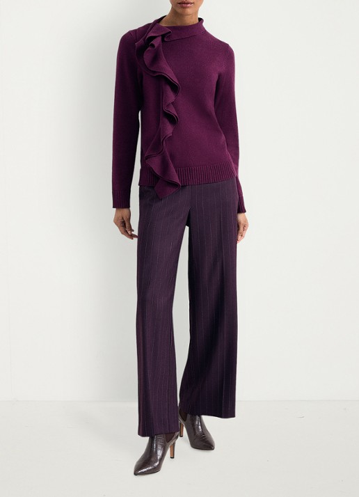 Phase Eight Robyn fijngebreide trui met volant - voorkant 8 aubergine