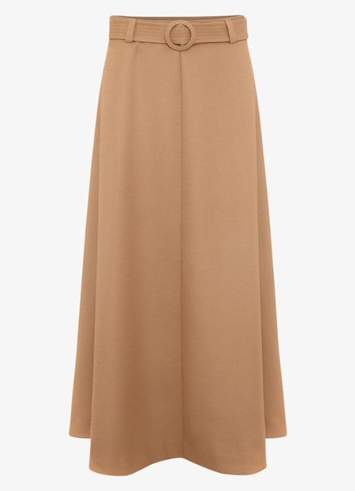 Phase Eight  Rochelle midi rok met ceintuur - voorkant 2 camel