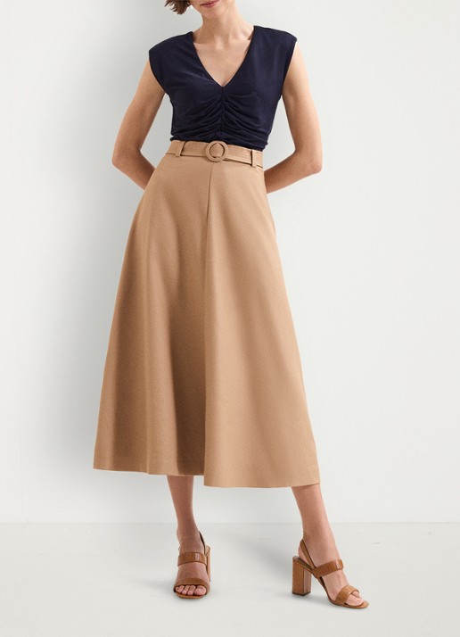 Phase Eight  Rochelle midi rok met ceintuur - voorkant 3 camel
