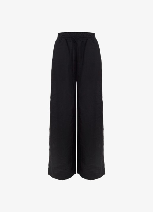 Phase Eight Rowan high waist palazzo broek in linnenblend met steekzakken - voorkant zwart