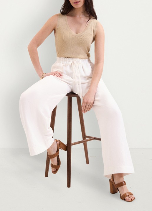 Phase Eight Rowan high waist wide fit broek in linnenblend - detail 6 white