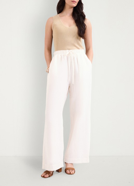 Phase Eight Rowan high waist wide fit broek in linnenblend - voorkant 3 white