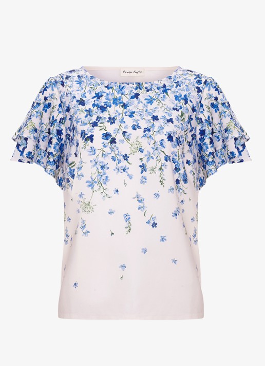 Phase Eight Rowan top met grafische print - voorkant 6 blauw
