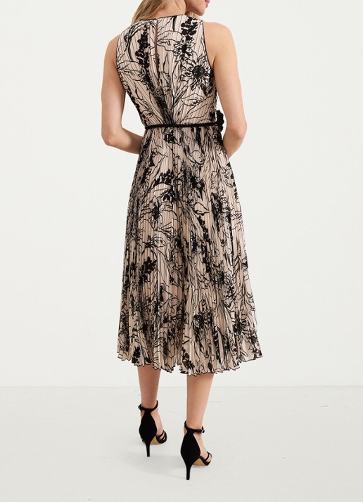 Phase Eight Sandra midi jurk met print en plissé - achterkant 3 zwart