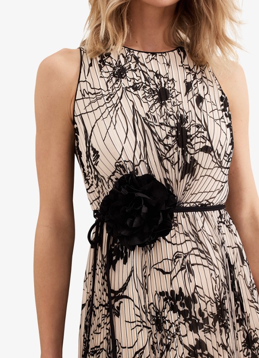 Phase Eight Sandra midi jurk met print en plissé - detail 5 zwart