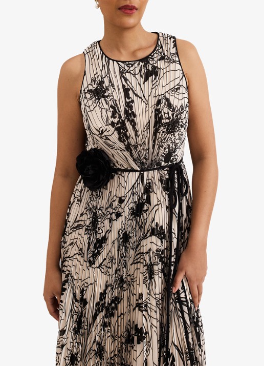 Phase Eight Sandra midi jurk met print en plissé - detail 4 zwart