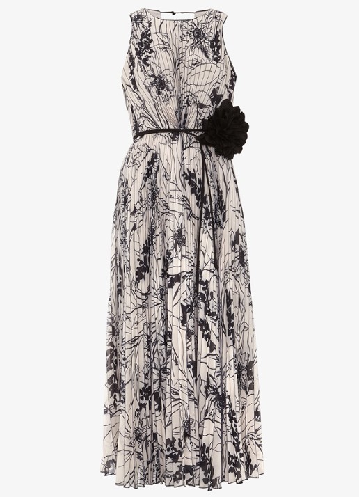Phase Eight Sandra midi jurk met print en plissé - voorkant zwart