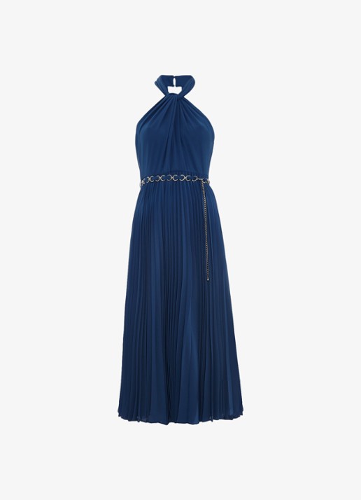Phase Eight Sathia midi jurk met plooien - voorkant 6 donkerblauw