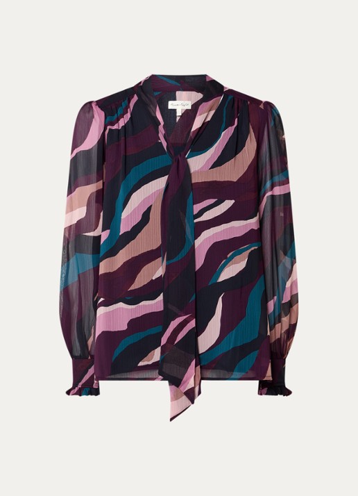 Phase Eight Selby tuniek met sjaalkraag en print - voorkant 2 bordeauxrood