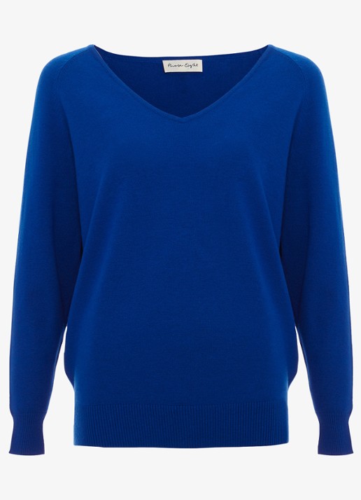 Phase Eight Senita fijngebreide trui met V-hals - voorkant 2 blauw