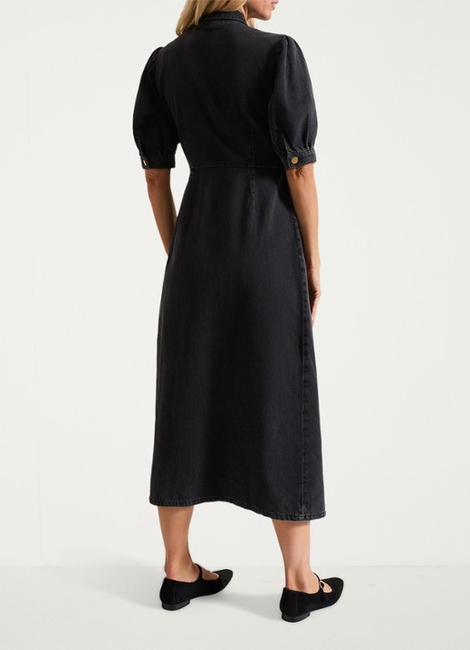 Phase Eight Senita midi wikeljurk van denim met gekleurde wassing - achterkant donkergrijs