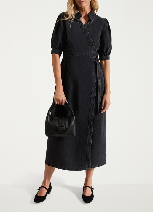 Phase Eight Senita midi wikeljurk van denim met gekleurde wassing