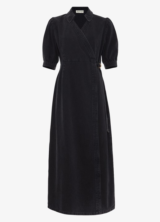 Phase Eight Senita midi wikeljurk van denim met gekleurde wassing - voorkant 6 donkergrijs