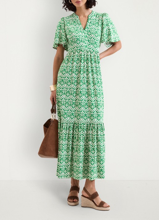 Phase Eight Shakira midi jurk met grafische print - voorkant 7 groen