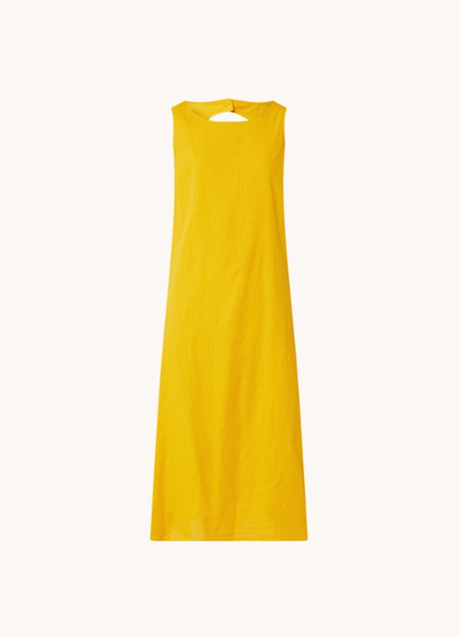 Phase Eight Shelia midi jurk in linnenblend met rugdecolleté  - voorkant 3 okergeel