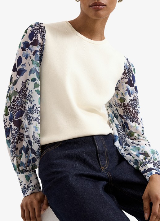 Phase Eight Shiloh fijngebreide top met pofmouwen  - detail 2 ivoor
