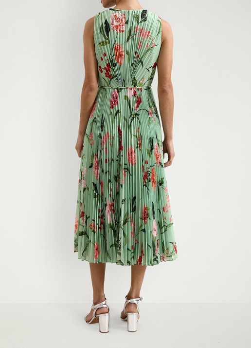 Phase Eight Simara midi jurk met bloemenprint en strikceintuur - achterkant 3 lindegroen